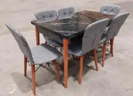 Set masa extensibila cu 6 scaune tapitate Homs cristal negru-caro170 x 80 cm