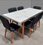 Set masa extensibila cu 6 scaune tapitate Homs cristal alb-negru 170 x 80 cm