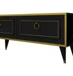 Set comoda tv si modul superior Vals Homs, 180 x 45.5 x 29.5 cm, negru/auriu