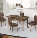Set masa extensibila cu 4 scaune tapitate bej Valentina Homs 170 x 80 cm