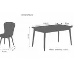 Set masa extensibila picioare lemn, blat sticla securizata rosu +6 scaune tapitate Fusion Homs 80x 170 cm