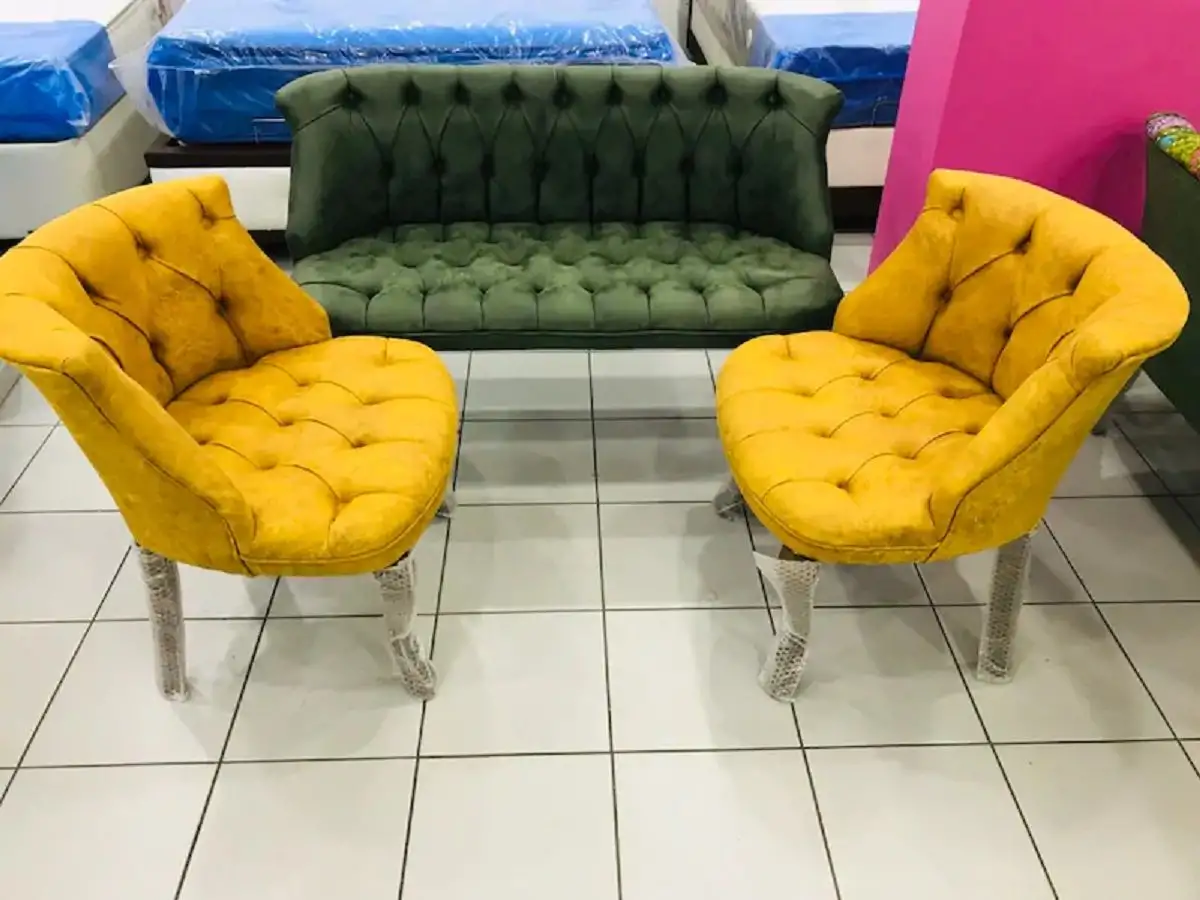 Set canapea 2 persoane cu 2 fotolii, Cafe Homs verde galben