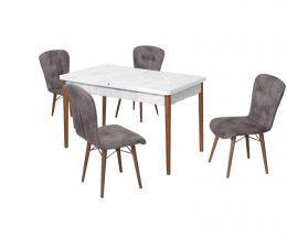 Set masa alba extensibila cu 4 scaune tapitate gri Homs picioare lemn 110 x 70 cm
