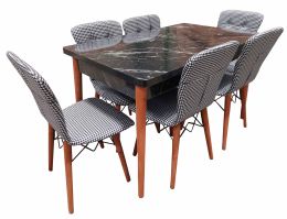 Set masa extensibila cu 4 scaune tapitate Homs cristal negru-caro110 x 70 cm