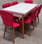 Set masa extensibila cu 4 scaune tapitate Homs cristal alb-rosu110 x 70 cm