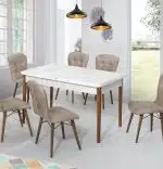 Set masa alba extensibila cu 4 scaune tapitate maro Homs Cristal 110 x 70 cm, picioare lemn