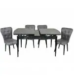 Set masa extensibila cu 4 scaune tapitate Homs marmorat negru 110 x 70 cm