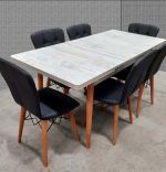 Set masa extensibila cu 4 scaune tapitate Homs cristal alb-negru 110 x 70 cm