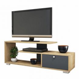 Comoda tv cu sertar Homs 120 x 42 x 30 cm, stejar-gri