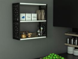 Raft de perete din PAL/PPE, Lulu Homs, alb-negru, 50 x 45 x 20 cm