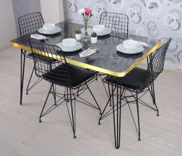 Set Masa cu 4 Scaune Bucatarie, Irina Homs 80 x 120 cm, Negru/Auriu