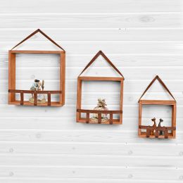 Set 3 rafturi perete din lemn stratificat si piele Life Homs 28 x 10 x 28 cm