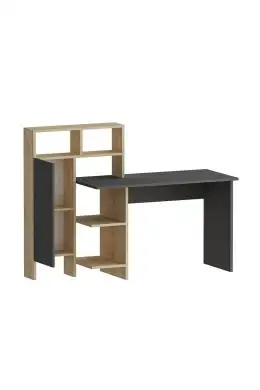 Birou cu biblioteca incorporata Ergo, 119.7 x 111.8 x 60 cm, gri-stejar