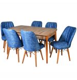 Set masa extensibila cu 6 scaune tapitate Homs cargold 250-30047,nuc-albastru, 170 x 80 cm