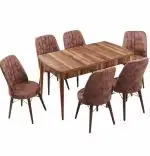 Set masa extensibila cu 6 scaune tapitate Homs cargold 250-30049 nuc-maro 170 x 80 cm