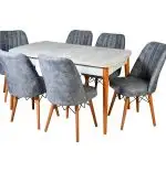 Set masa extensibila cu 6 scaune tapitate Homs cargold 250-30048 bej- gri 170 x 80 cm