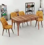 Set masa extensibila cu 6 scaune tapitate Homs cargold 250-30049 nuc-portocaliu 170 x 80 cm