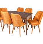 Set masa extensibila cu 6 scaune tapitate Homs cargold 250-30049 nuc-portocaliu 170 x 80 cm