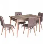 Set masa extensibila cu 4 scaune tapitate Homs  250-30300 nuc-maro 170 x 80 cm