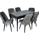Set masa extensibila cu 6 scaune tapitate Homs cargold 250-30051 negru- gri 170 x 80 cm