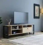 Comoda tv cu picioare metal Homs 150 cm, nuc-negru,20247