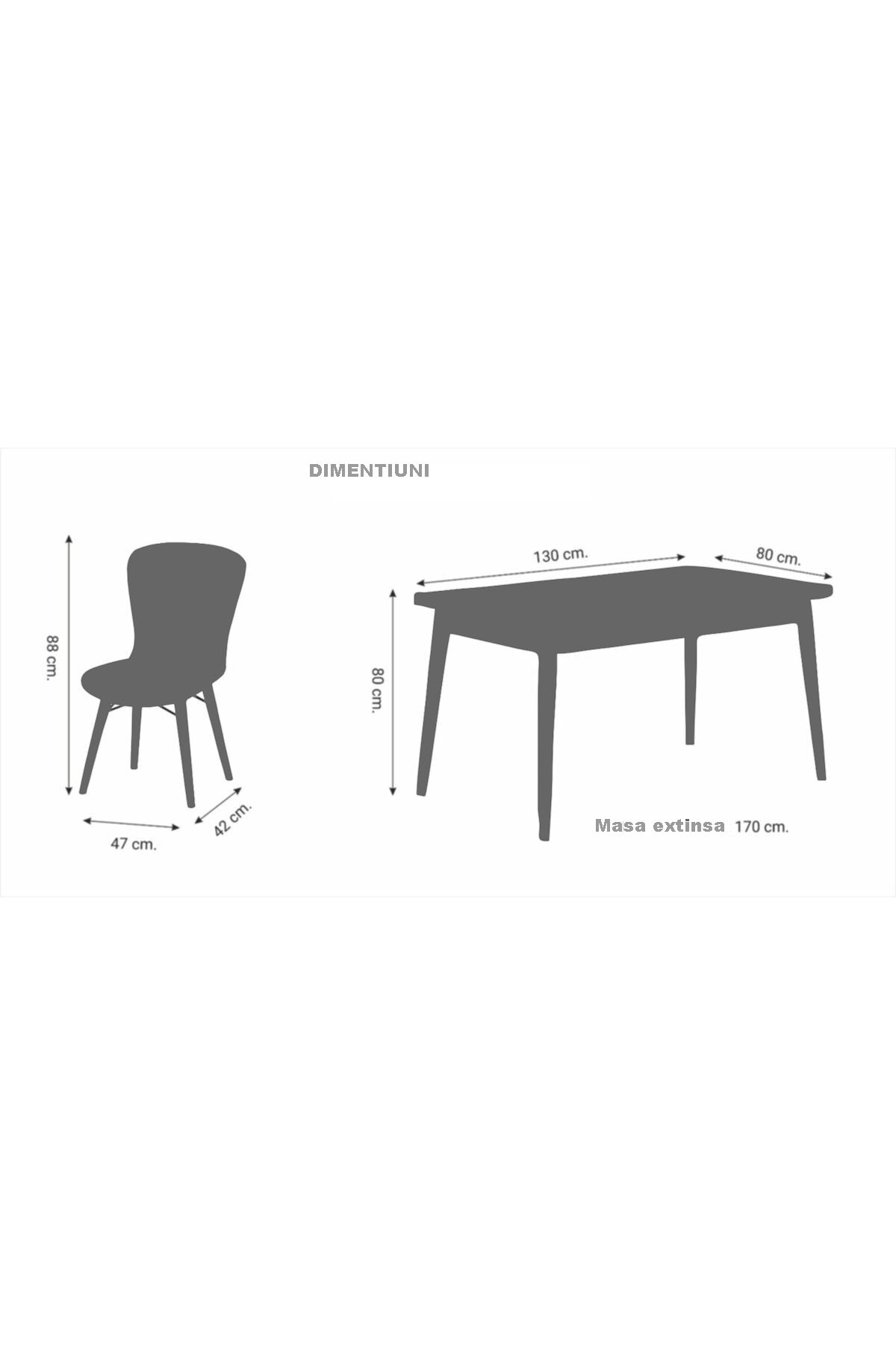 Set masa extensibila cu 6 scaune tapitate Homs nuc-gri 170 x 80 cm