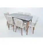 Set masa extensibila cu 6 scaune tapitate Homs marmura/bej 170 x 80 cm picioare lemn  