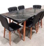 Set masa extensibila cu 6 scaune tapitate Homs cristal negru 170 x 80 cm