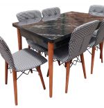 Set masa extensibila cu 6 scaune tapitate Homs cristal negru 170 x 80 cm