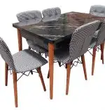 Set masa extensibila cu 6 scaune tapitate Homs cristal negru 170 x 80 cm