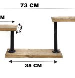 Raft cu 3 polite stil industrial din lemn-metal Homs 73 X 12 X 27 cm
