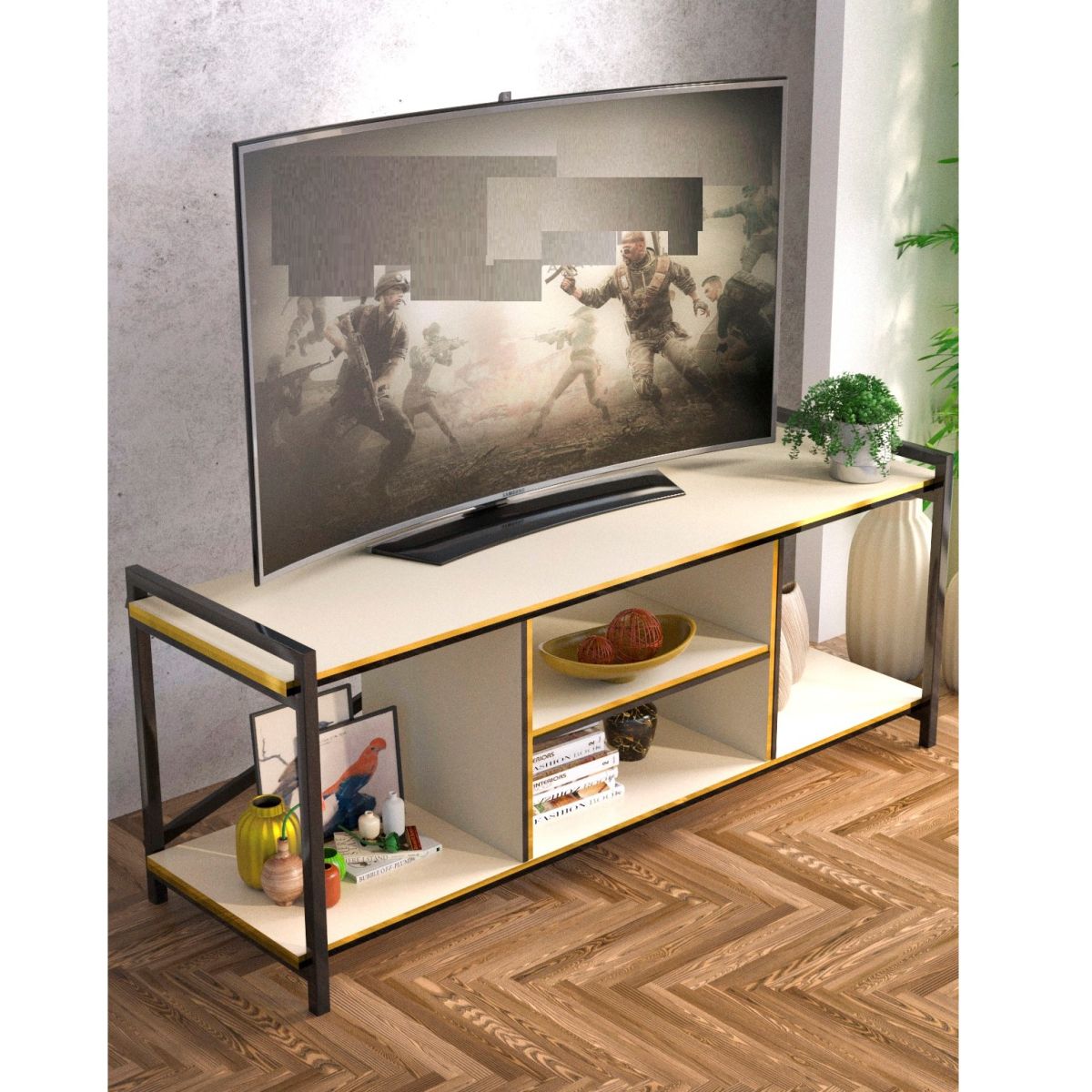 Comoda tv cadru metal,  Seria 440, Homs, 120 x 45 x 35 cm,20498