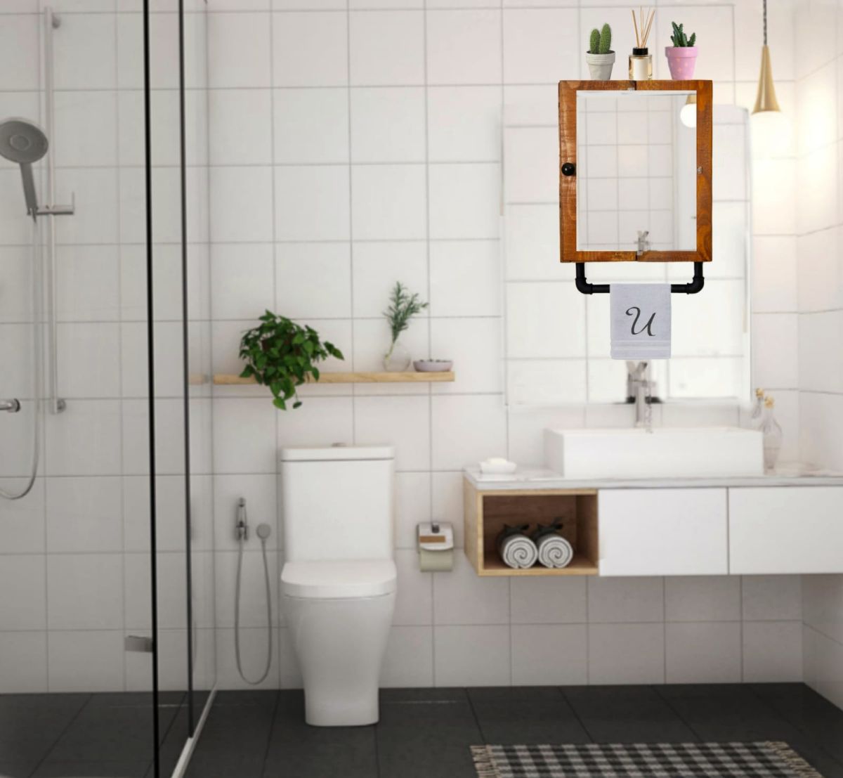 Dulap baie cu oglinda si etajera Calypso Homs, nuc-negru, 45 X 15 X 35 cm,10151
