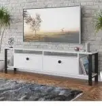 Comoda tv cu picioare metal Homs 150 cm, alb-negru,30402