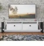 Comoda tv cu picioare metal Homs 150 cm, alb-negru,30402