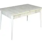 Set masa extensibila cu 6 scaune tapitate Homs cristal  bej-gri-picior-alb-170 x 80 cm