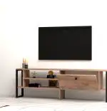 Comoda tv cu picioare metal  Ares Homs 160 cm, nuc-negru,10629