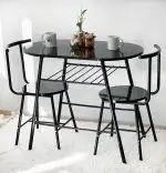 Set Masa cu 2 scaune, Cafea Homs, cadru metal,bej marmorat negru /negru