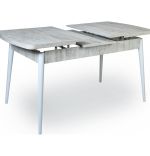 Set masa extensibila cu 6 scaune tapitate Homs cristal  bej-picior-alb-170 x 80 cm