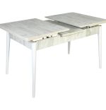 Set masa extensibila cu 6 scaune tapitate Homs cristal  bej-picior-alb-170 x 80 cm