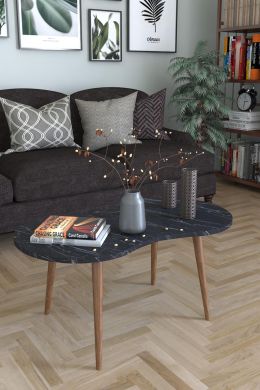 Masa de cafea London Homs 90 x 41 x 40 cm, negru marmurat -nuc