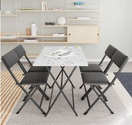 Set Masa cu 4 scaune,  Homs, cadru metal,bej alb/negru,110x60x71 cm,30541