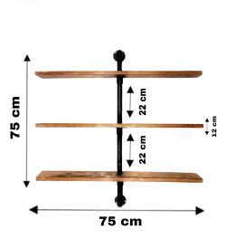 Raft cu 3 polite stil industrial din lemn-metal Homs 75 X 75 X 12 cm