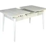 Set masa extensibila cu 4 scaune tapitate Homs cristal  bej-gri-picior-alb-170 x 80 cm