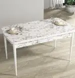 Set masa extensibila cu 6 scaune tapitate Homs marmorat alb  250-30650 bej- turcoaz 170 x 80 cm