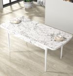 Set masa extensibila cu 6 scaune tapitate Homs cristal  bej-gri-picior-alb-170 x 80 cm