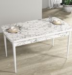 Set masa extensibila cu 6 scaune tapitate Homs cristal  bej-gri-picior-alb-170 x 80 cm