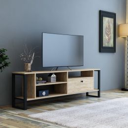 Resigilat:Comoda tv cu picioare metal Homs 150 cm, nuc-negru,20247