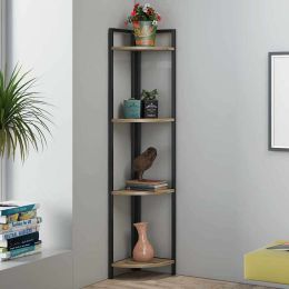 Etajera de colt cu structura metal, Koln Homs, 160x35x35 cm, nuc/negru,20243