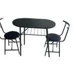 Set Masa cu 2 scaune, Cafea Homs, cadru metal,bej marmorat negru /negru